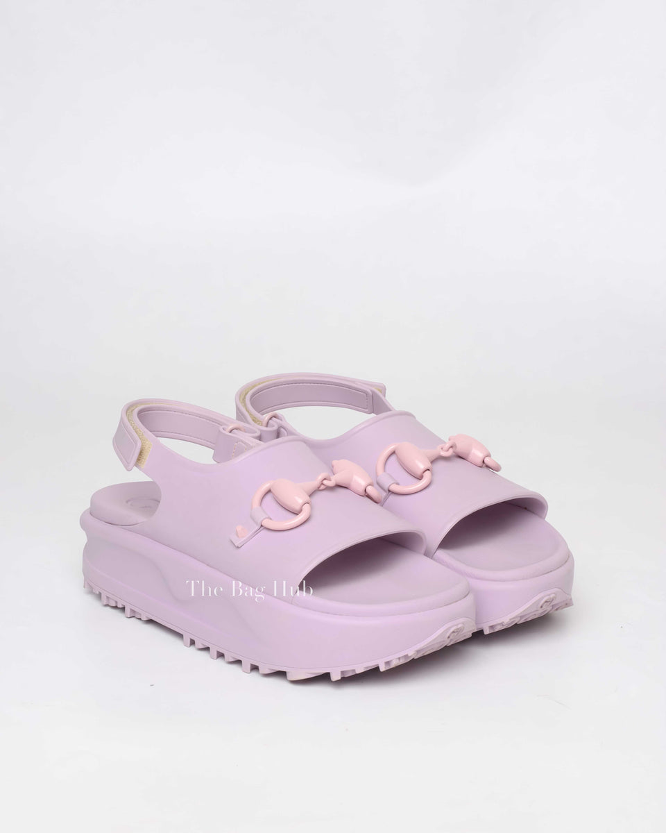 Gucci Lilac Horsebit Platform Rubber Sandals Size 40