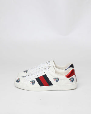 Gucci White Wolf Print Leather Ace Sneakers Size 8