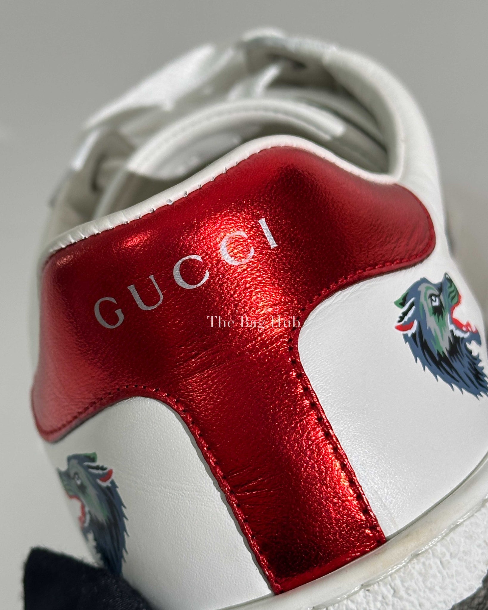 Gucci White Wolf Print Leather Ace Sneakers Size 8