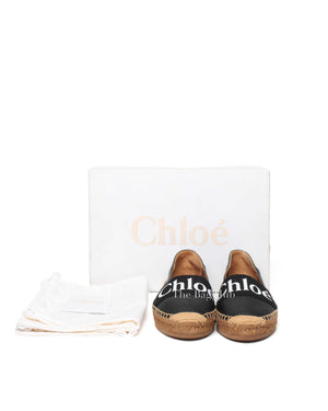Chloe Black Leather and Canvas Woody Logo Espadrilles Size 37
