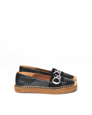 Chloe Black Leather and Canvas Woody Logo Espadrilles Size 37