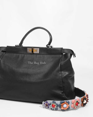 Fendi Black Leather Peekaboo Large with Floral Strap