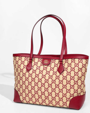 Gucci Red Raffia Ophidia GG Tote Bag