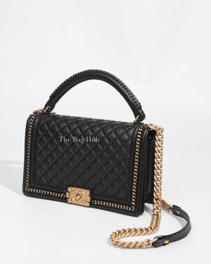 Chanel Black Calfskin Chain Handle Boy Bag GHW-1