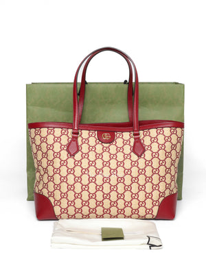 Gucci Red Raffia Ophidia GG Tote Bag