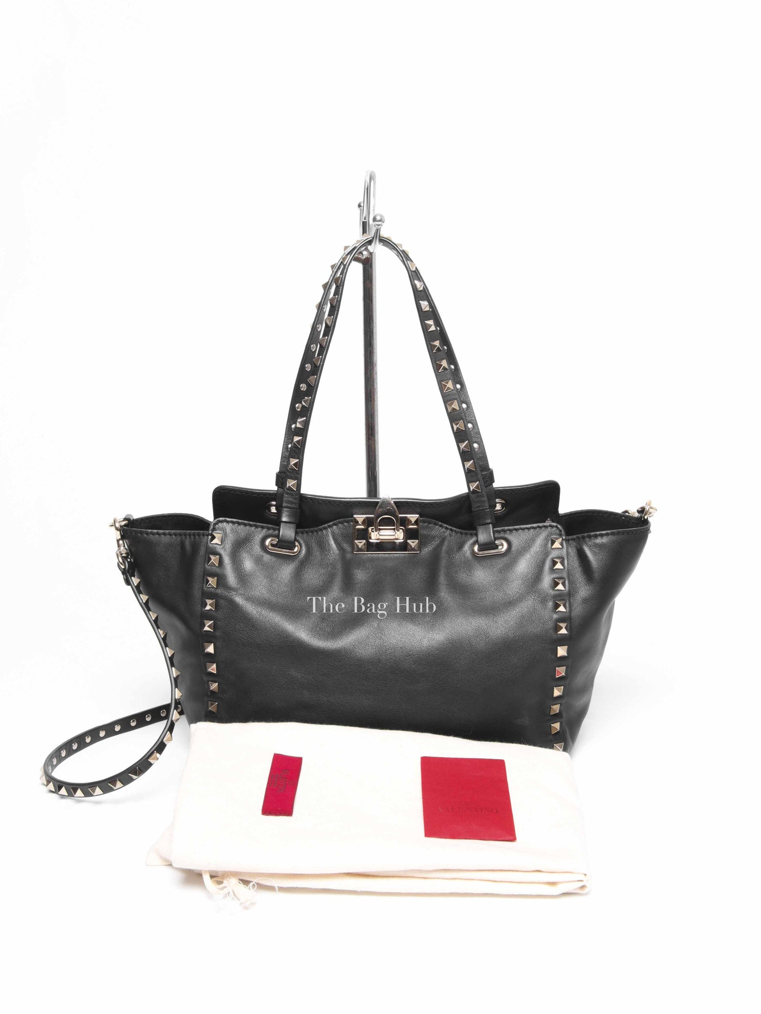 Valentino Black Leather Rockstud Satchel Small Tote Bag