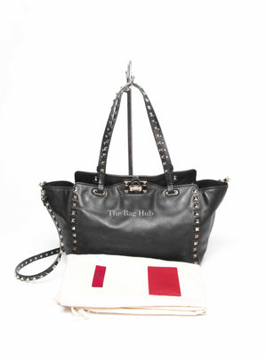 Valentino Black Leather Rockstud Satchel Small Tote Bag