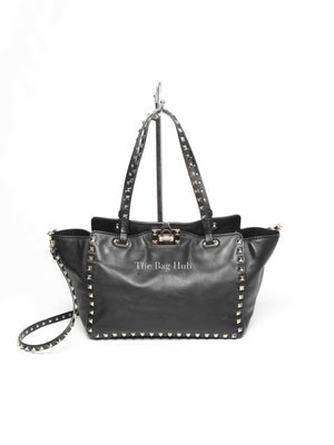 Valentino Black Leather Rockstud Satchel Small Tote Bag