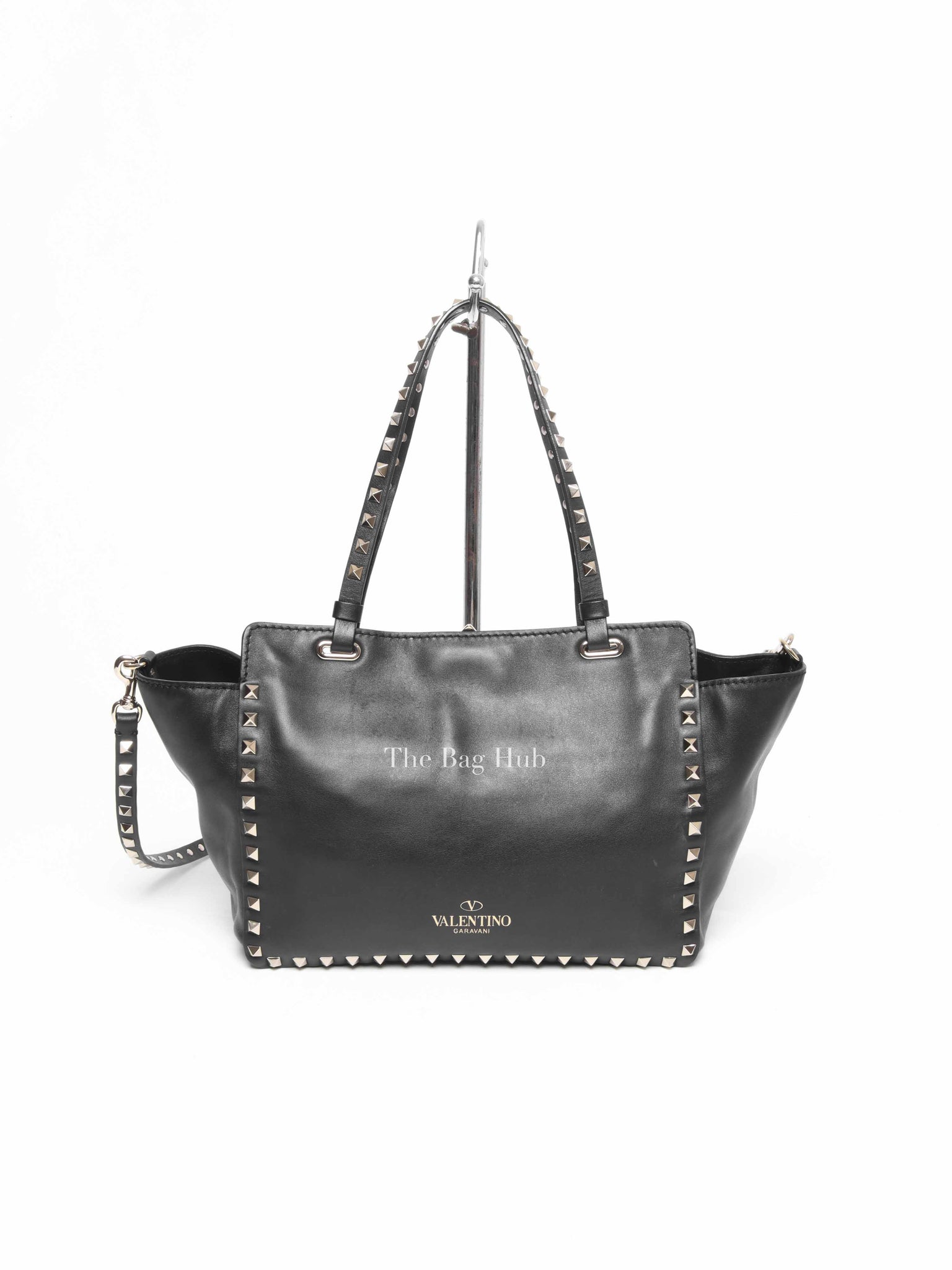 Valentino Black Leather Rockstud Satchel Small Tote Bag