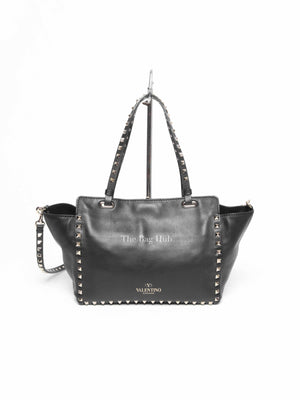 Valentino Black Leather Rockstud Satchel Small Tote Bag