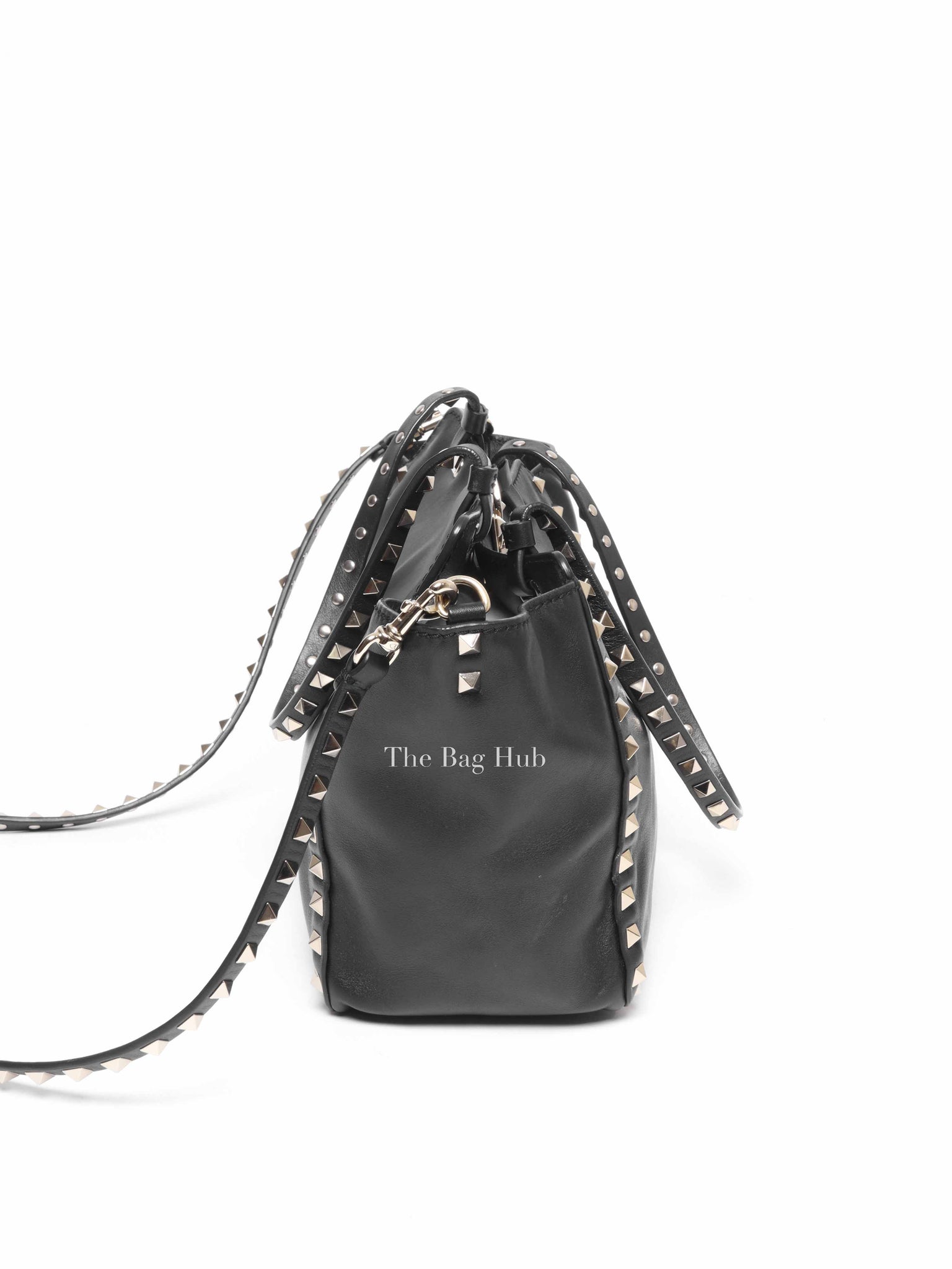 Valentino Black Leather Rockstud Satchel Small Tote Bag
