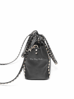 Valentino Black Leather Rockstud Satchel Small Tote Bag