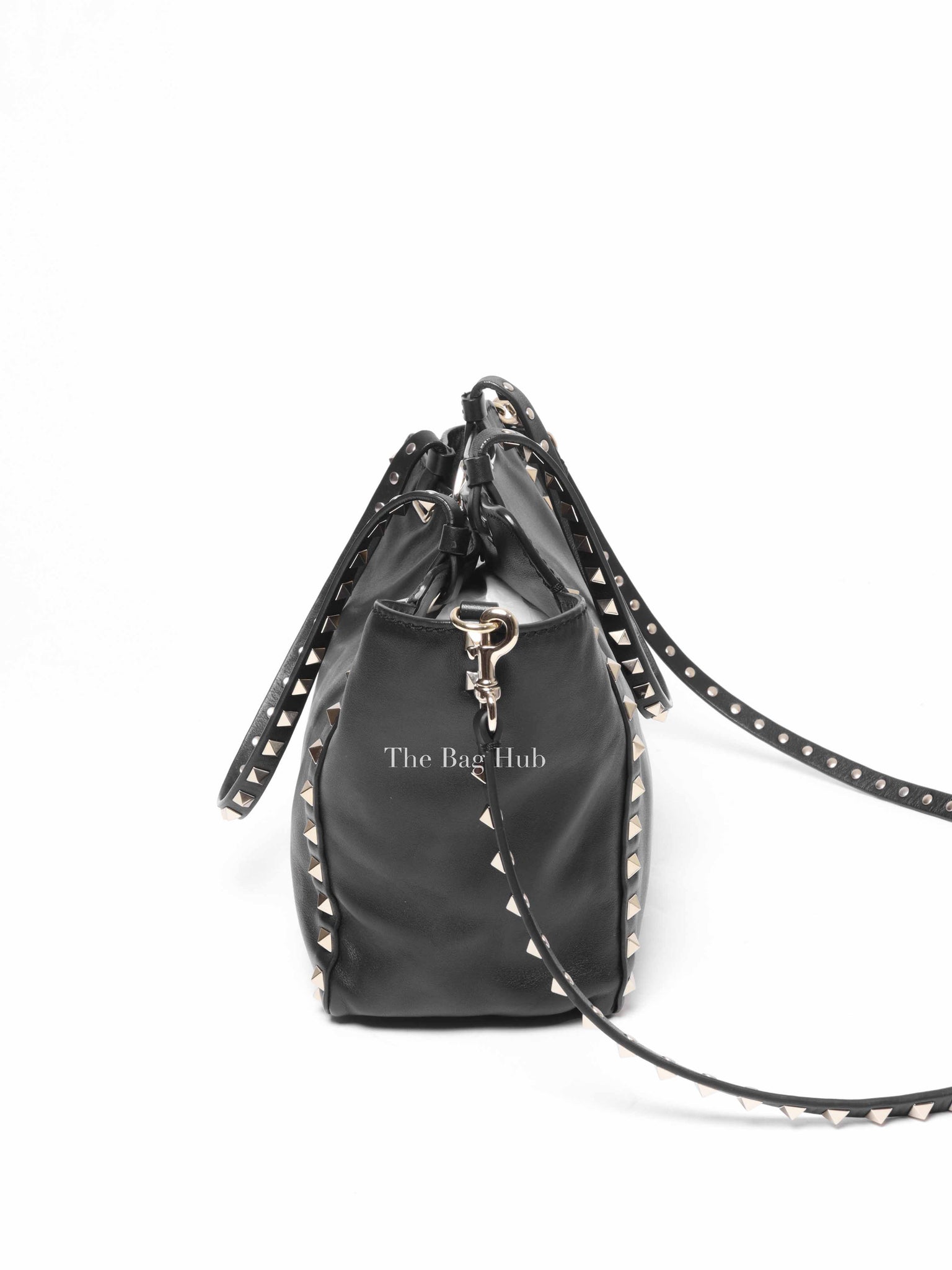 Valentino Black Leather Rockstud Satchel Small Tote Bag
