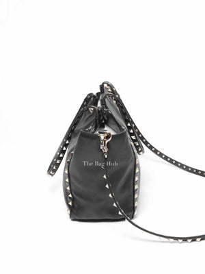 Valentino Black Leather Rockstud Satchel Small Tote Bag