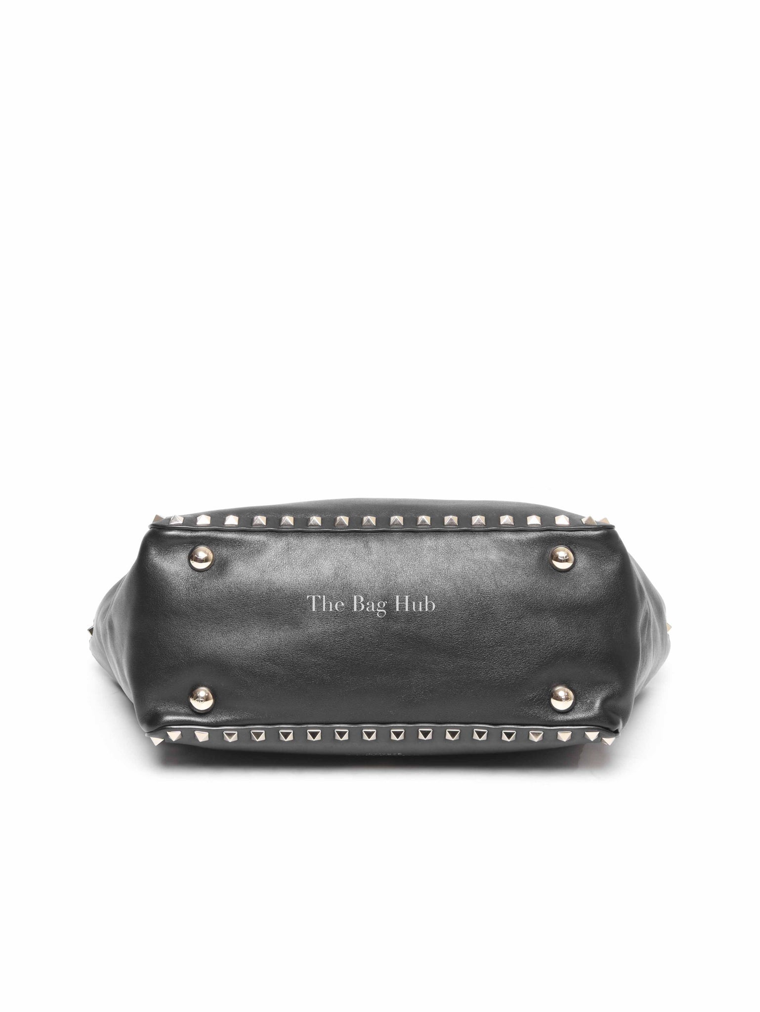 Valentino Black Leather Rockstud Satchel Small Tote Bag