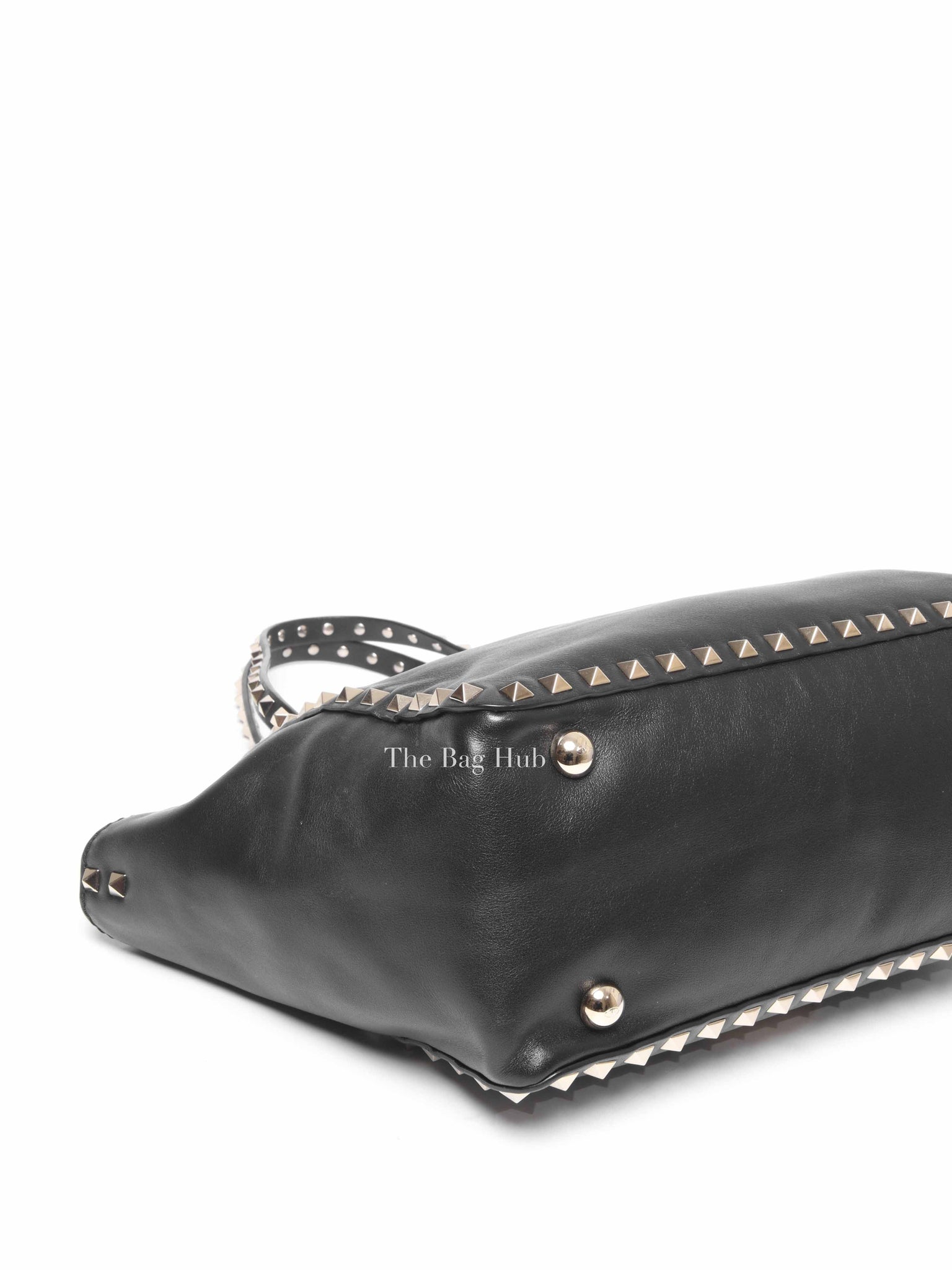 Valentino Black Leather Rockstud Satchel Small Tote Bag