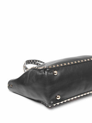 Valentino Black Leather Rockstud Satchel Small Tote Bag