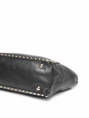 Valentino Black Leather Rockstud Satchel Small Tote Bag