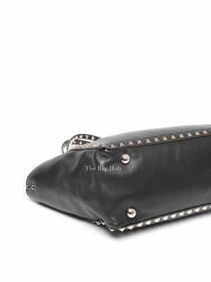 Valentino Black Leather Rockstud Satchel Small Tote Bag