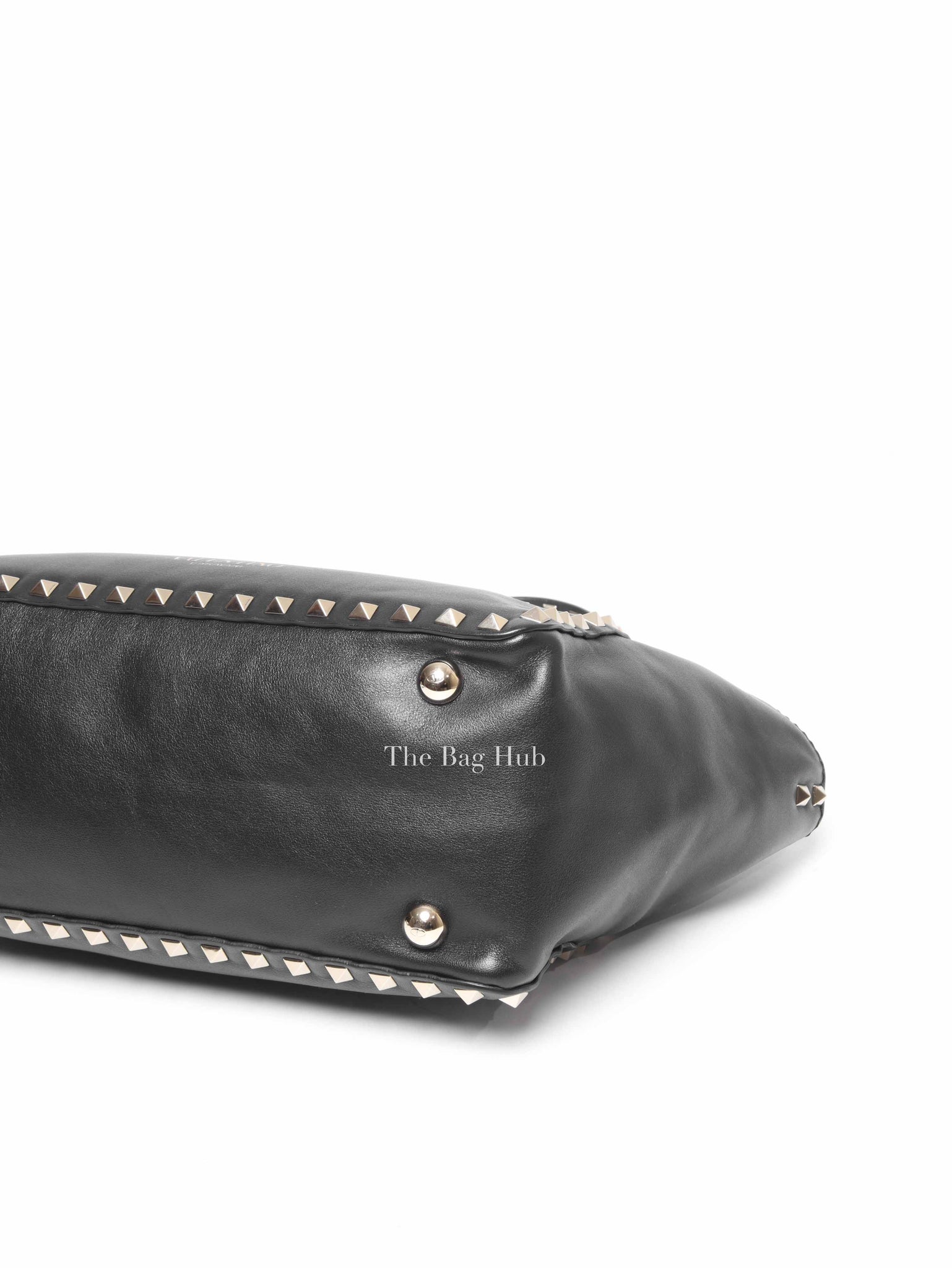 Valentino Black Leather Rockstud Satchel Small Tote Bag