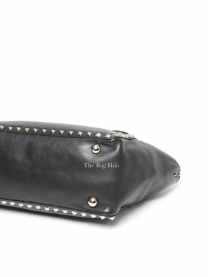 Valentino Black Leather Rockstud Satchel Small Tote Bag