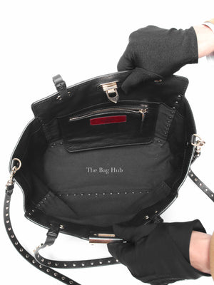 Valentino Black Leather Rockstud Satchel Small Tote Bag