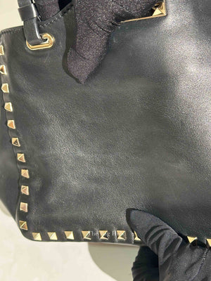 Valentino Black Leather Rockstud Satchel Small Tote Bag