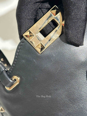 Valentino Black Leather Rockstud Satchel Small Tote Bag