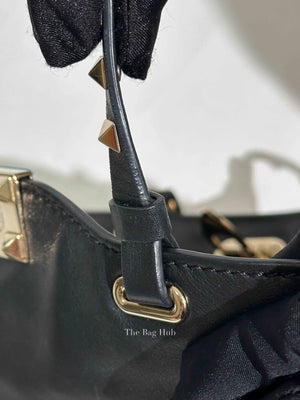 Valentino Black Leather Rockstud Satchel Small Tote Bag