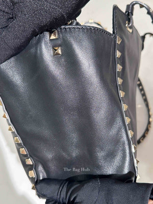 Valentino Black Leather Rockstud Satchel Small Tote Bag