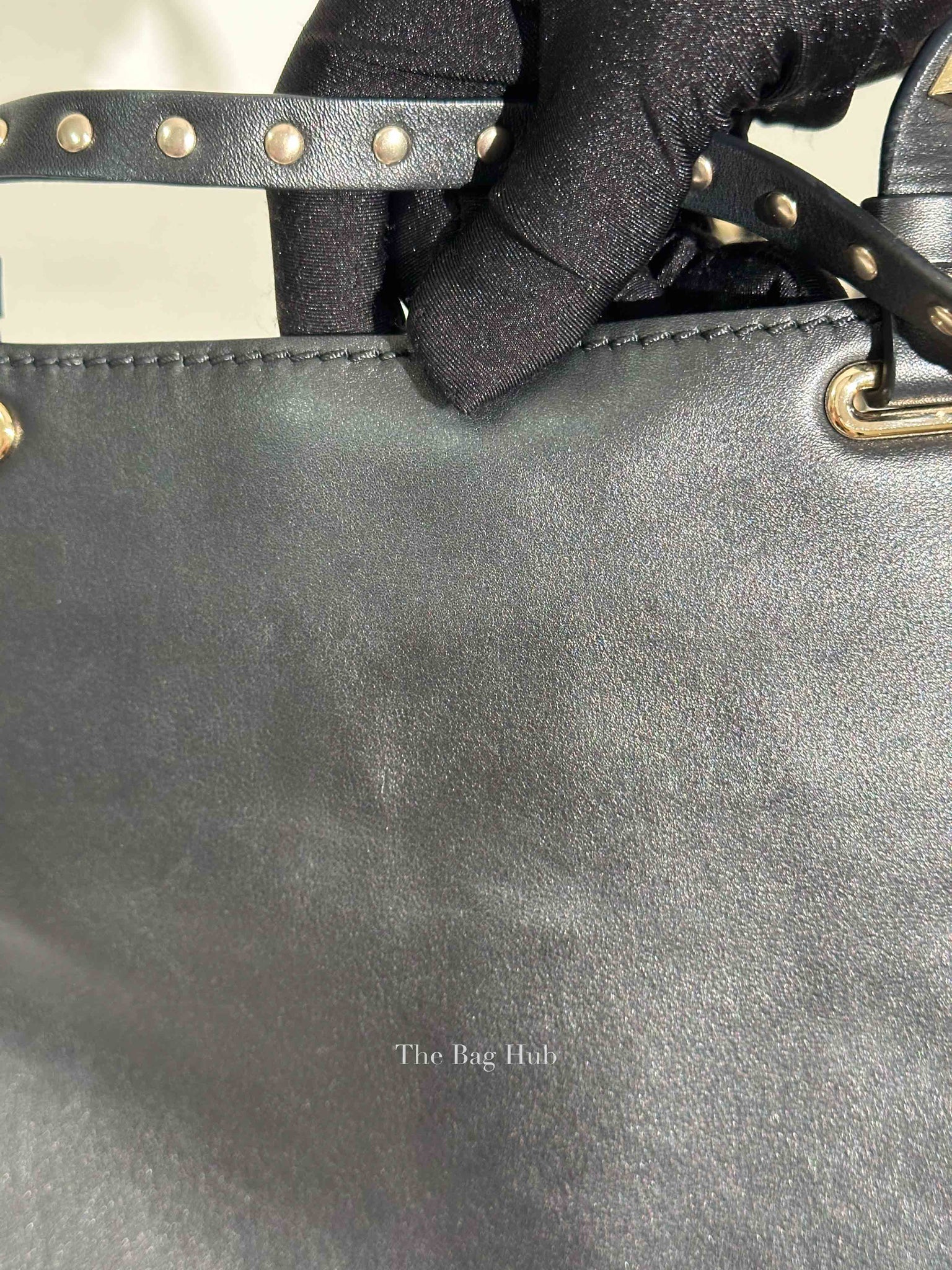 Valentino Black Leather Rockstud Satchel Small Tote Bag