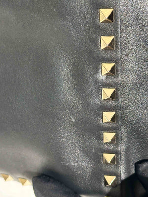 Valentino Black Leather Rockstud Satchel Small Tote Bag