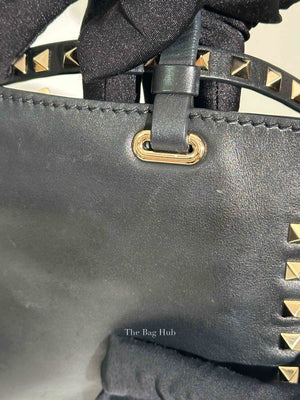 Valentino Black Leather Rockstud Satchel Small Tote Bag
