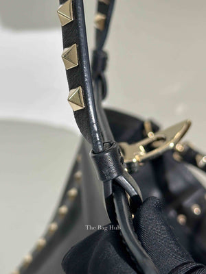 Valentino Black Leather Rockstud Satchel Small Tote Bag