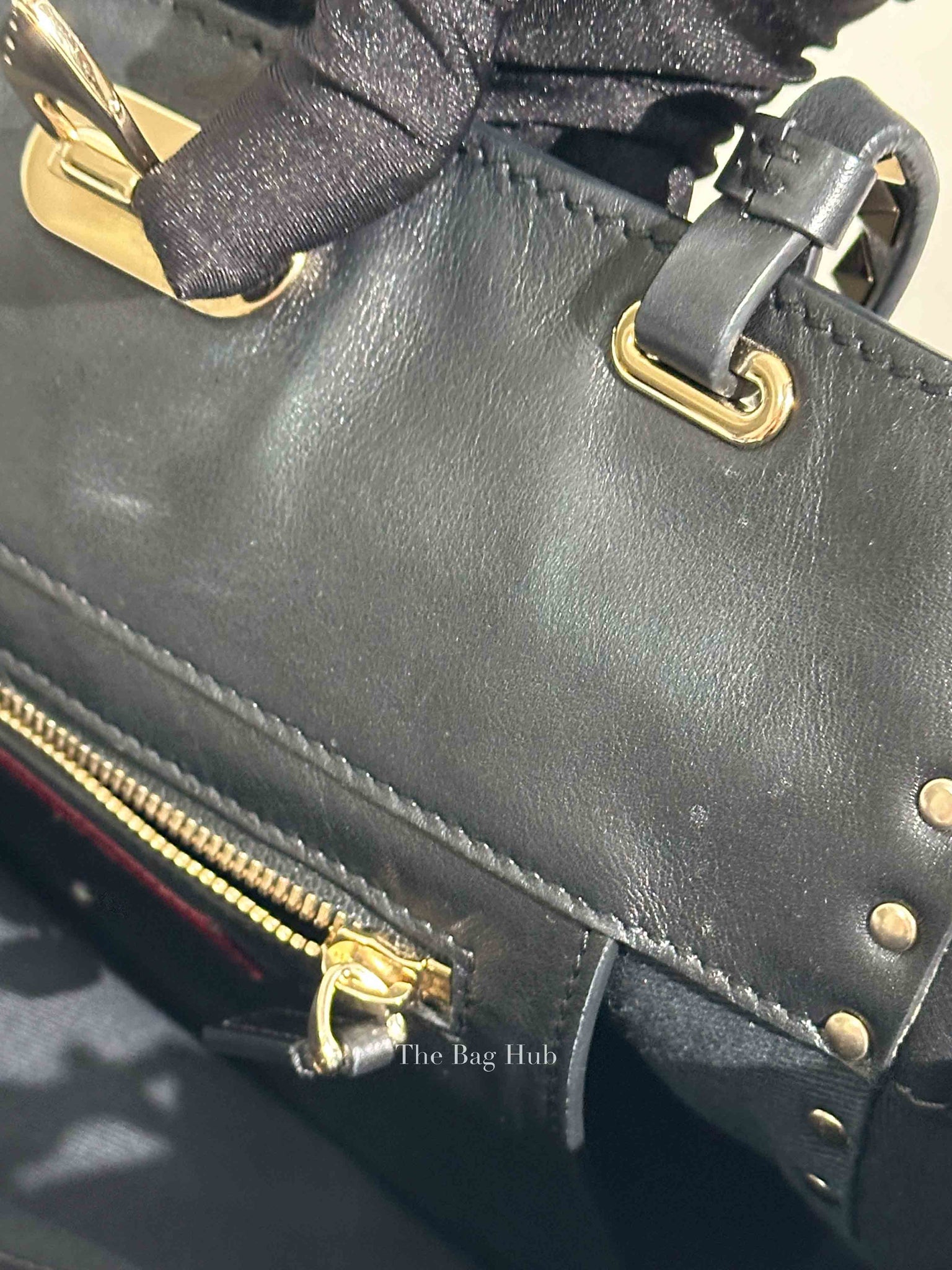 Valentino Black Leather Rockstud Satchel Small Tote Bag