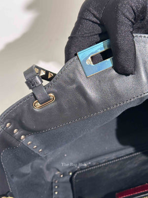 Valentino Black Leather Rockstud Satchel Small Tote Bag