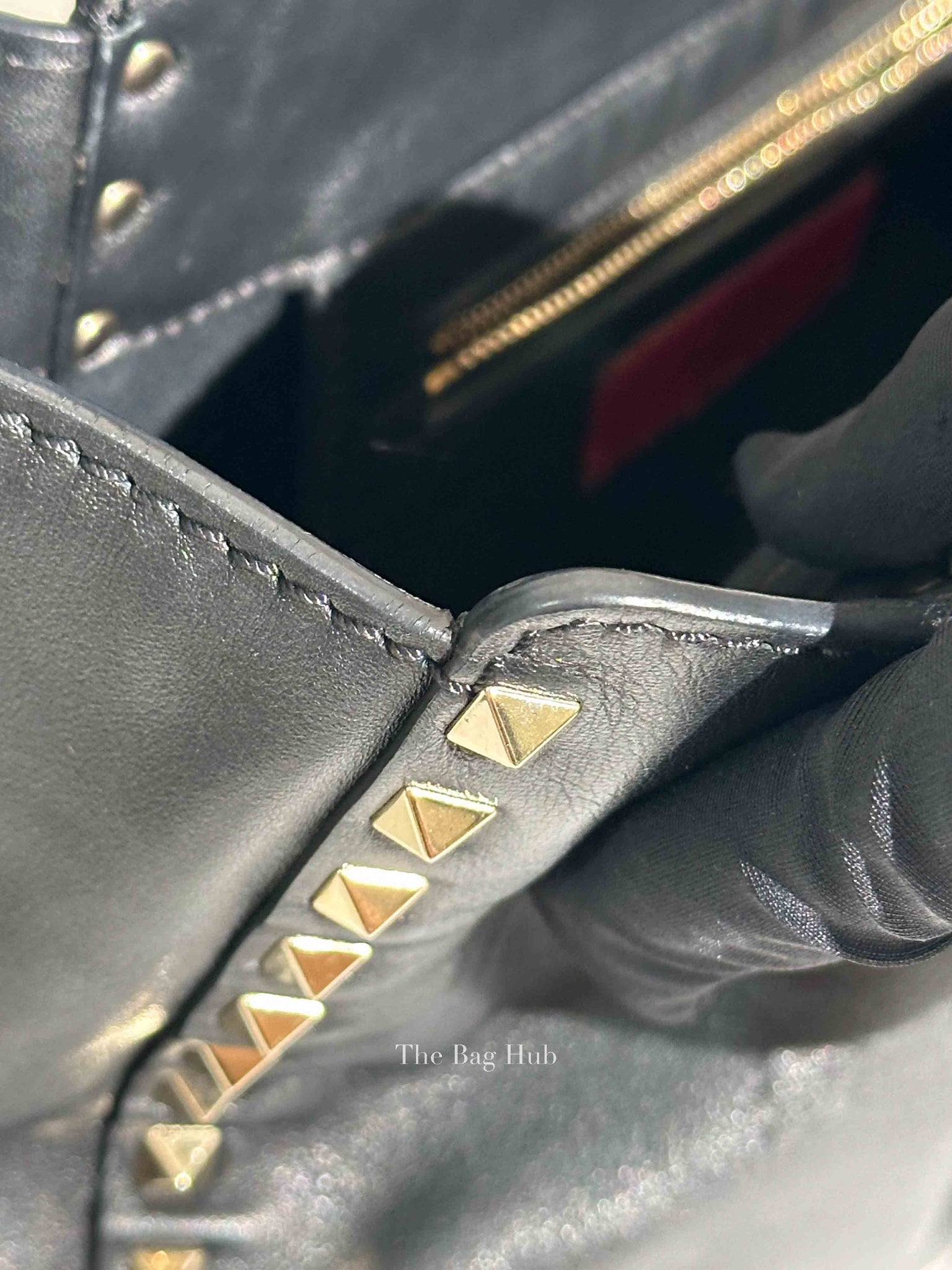 Valentino Black Leather Rockstud Satchel Small Tote Bag