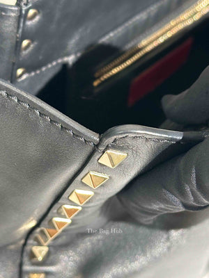 Valentino Black Leather Rockstud Satchel Small Tote Bag