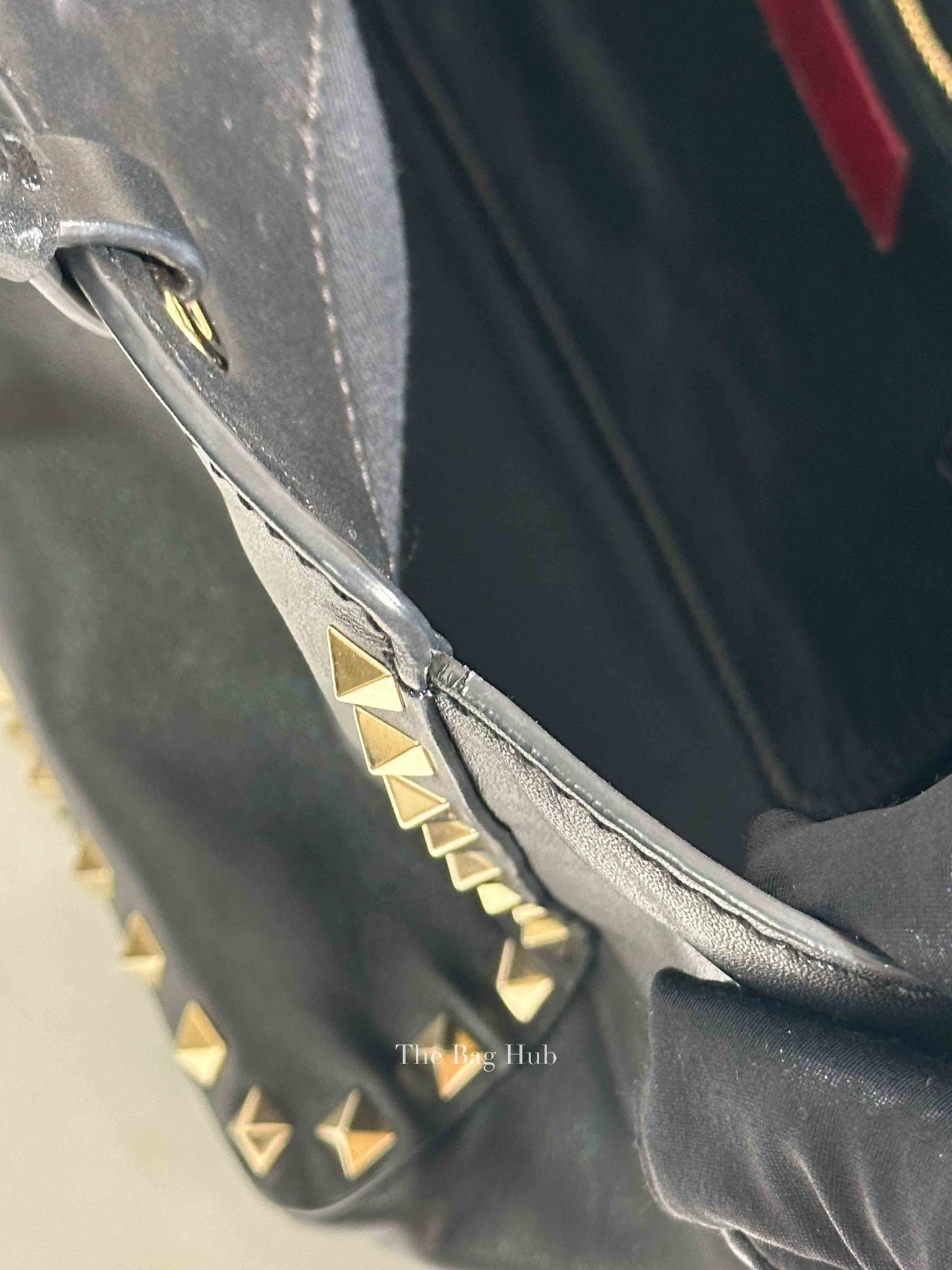 Valentino Black Leather Rockstud Satchel Small Tote Bag