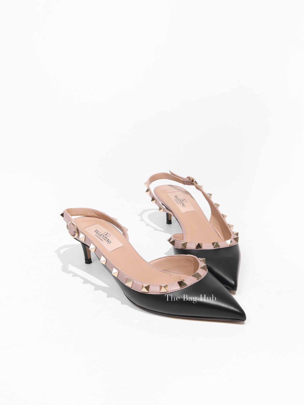 Valentino Black/Beige Leather Rockstud Half D'Orsay Slingback Pumps Size 35
