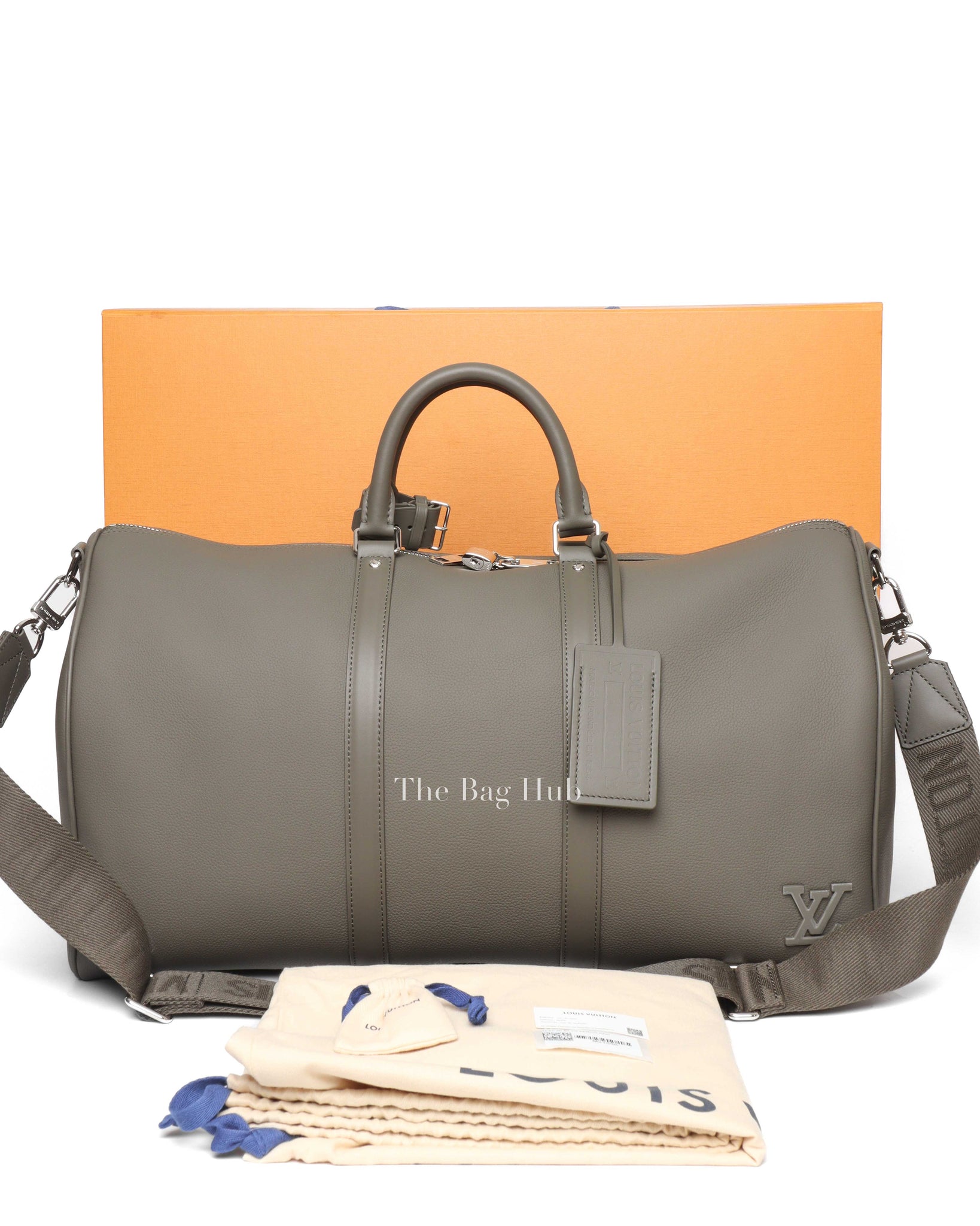 Louis Vuitton Khaki LV Aerogram Leather Keepall Bandouliere 50 Travel Bag-13