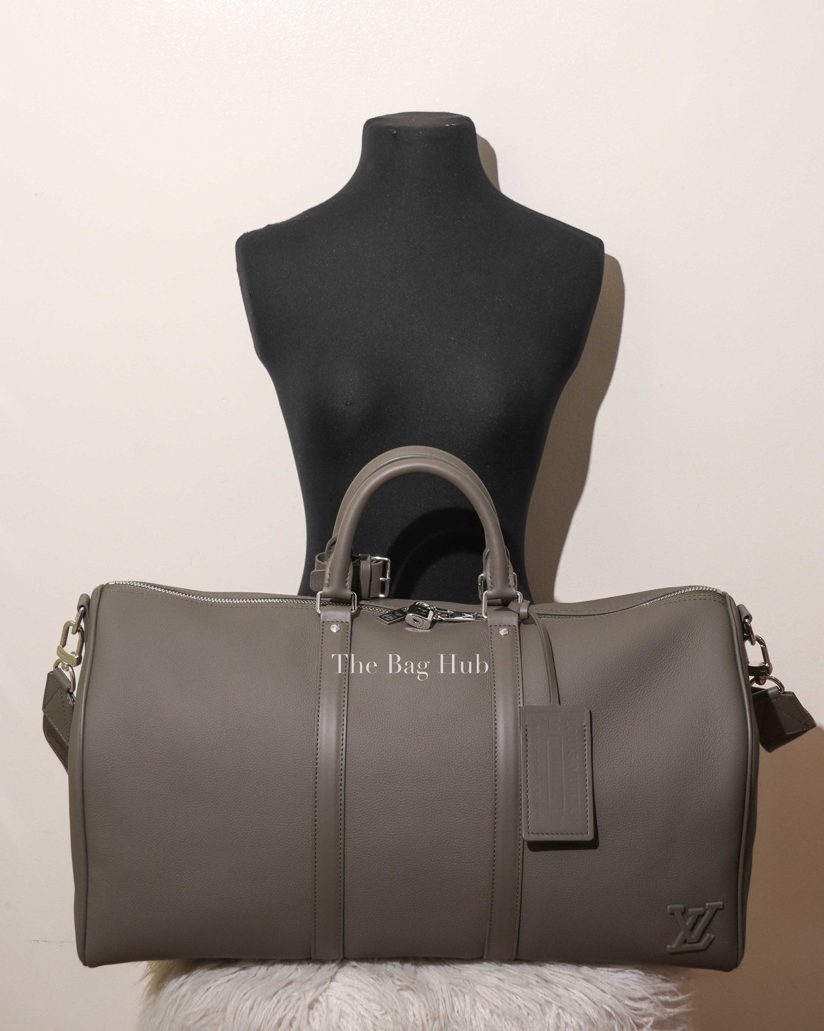 Louis Vuitton Khaki LV Aerogram Leather Keepall Bandouliere 50 Travel Bag-12