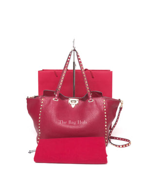 Valentino Garavani Red Grainy Calfskin Leather Medium Rockstud Bag