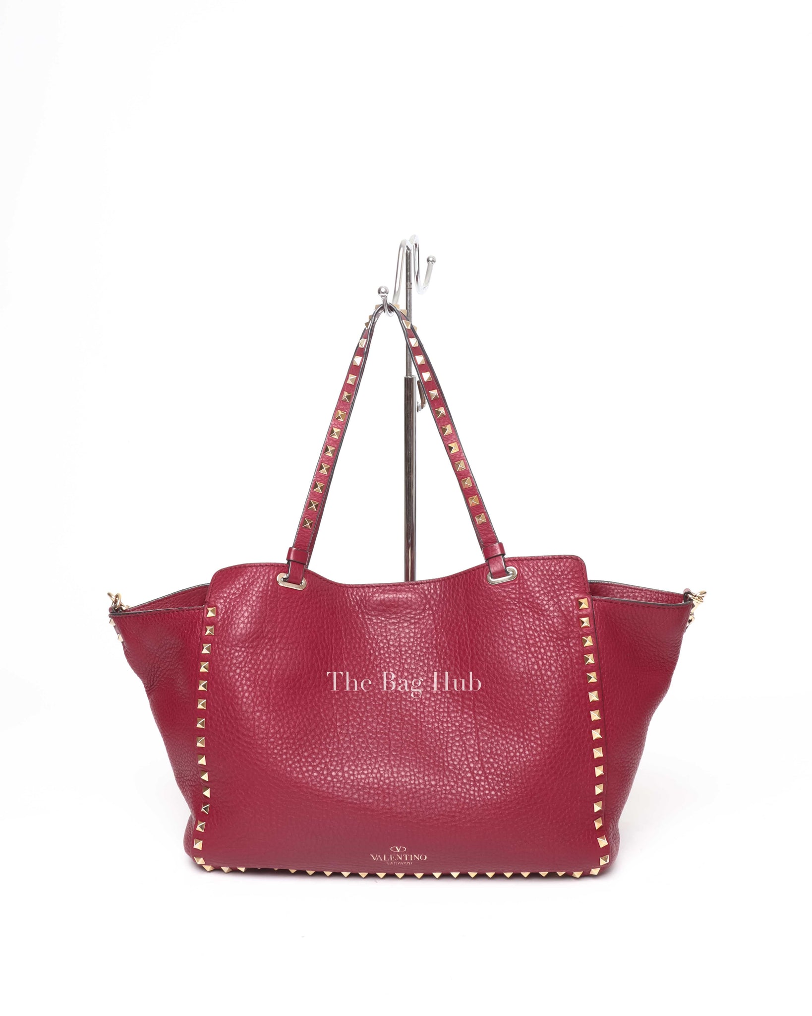 Valentino Garavani Red Grainy Calfskin Leather Medium Rockstud Bag