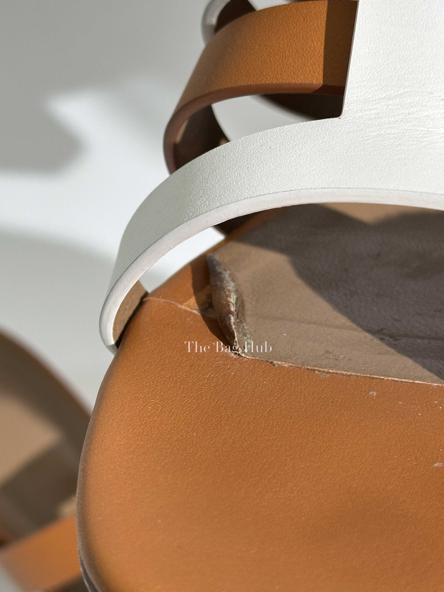 Hermes White/Brown Leather Amica Sandals Size 40.5-11