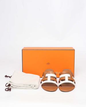 Hermes White/Brown Leather Amica Sandals Size 40.5-10
