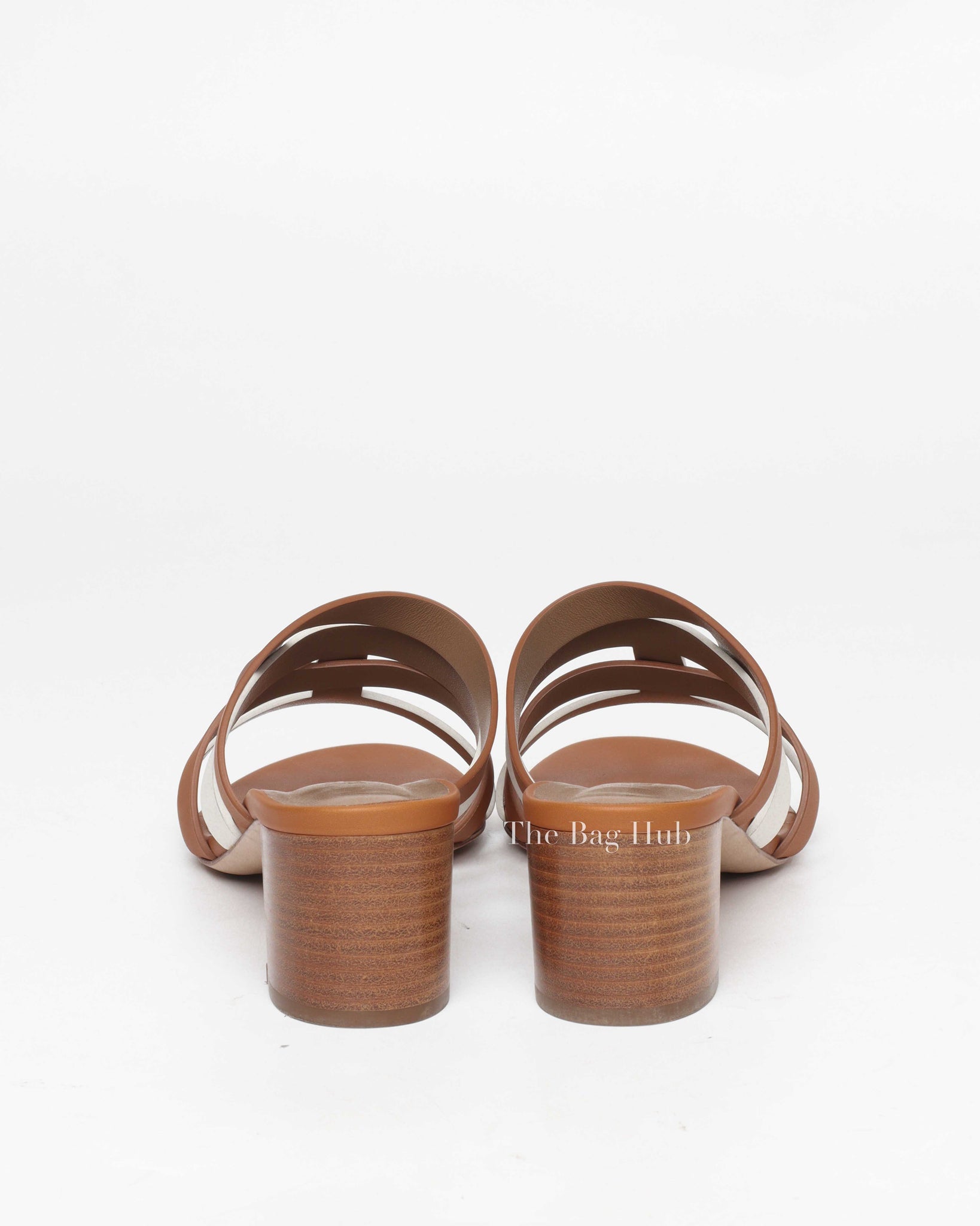 Hermes White/Brown Leather Amica Sandals Size 40.5-7