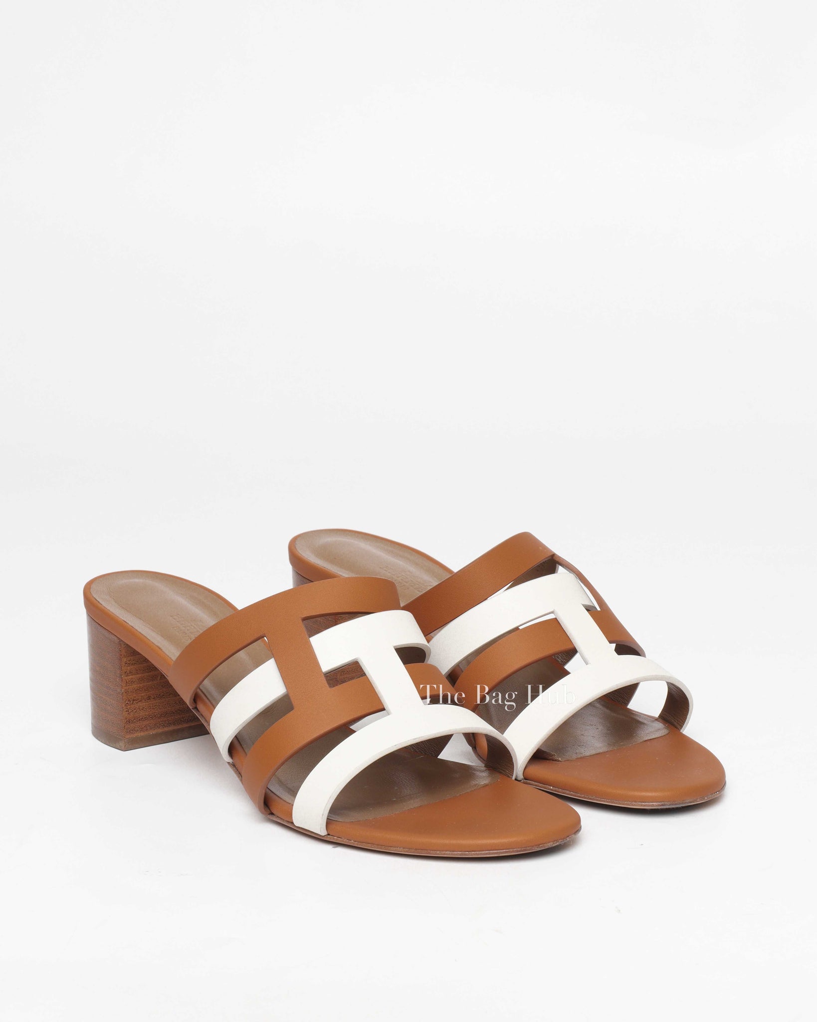 Hermes White/Brown Leather Amica Sandals Size 40.5-3