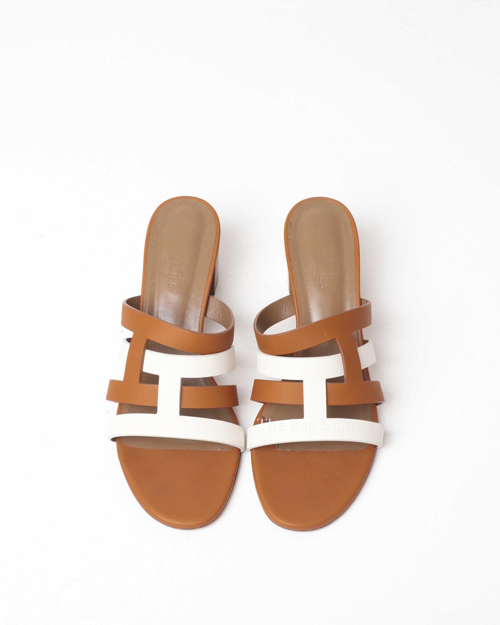 Hermes White/Brown Leather Amica Sandals Size 40.5-9