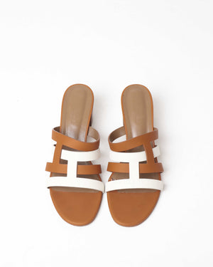 Hermes White/Brown Leather Amica Sandals Size 40.5-9